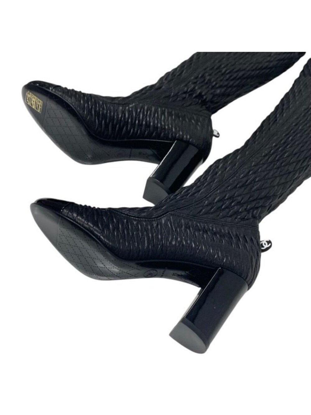 Chanel Boots Long Shoes Leather Black Knee High Coco Mark - Picture 6 of 9